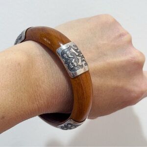 Silpada Sterling Silver Etched Wood Bangle